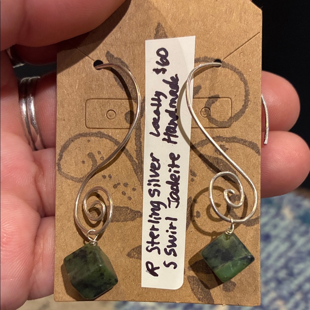 Handmade Sterling Silver Green Stone Drop Earrings